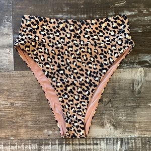 Aerie High Cut Cheeky Leopard Swim Bottoms, Size M